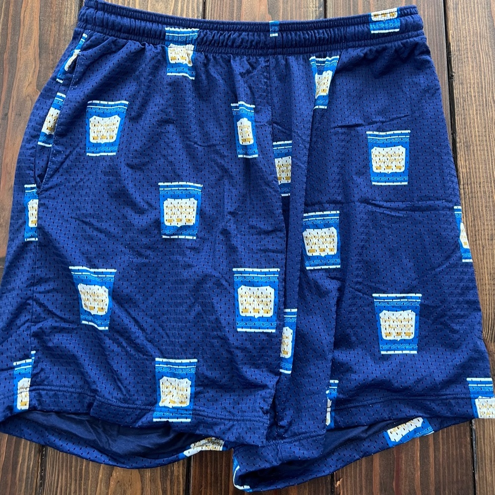 Nice Laundry Coffee Print Blue Large Workout Jaw-string Athletic Shorts